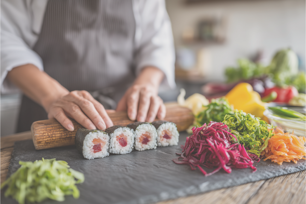 巻きすで恵方巻を手作りする様子