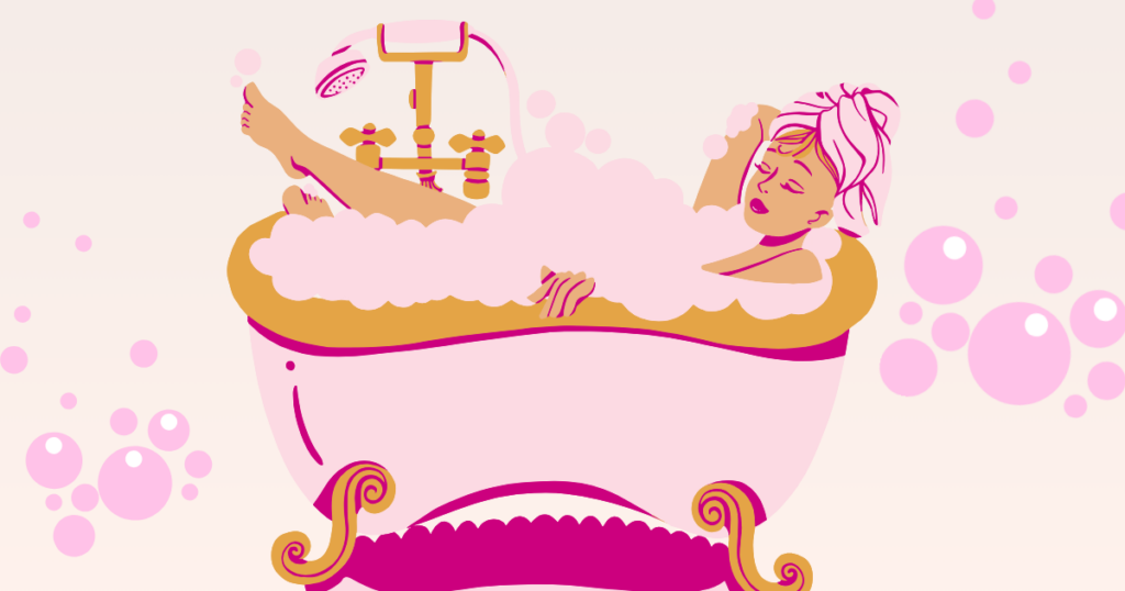 リラックスしながら入浴している様子のイメージイラスト