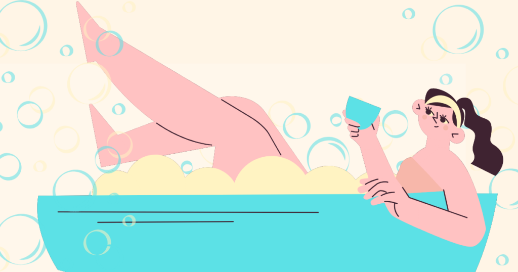 お風呂でリラックスするセルフケアのイラスト
