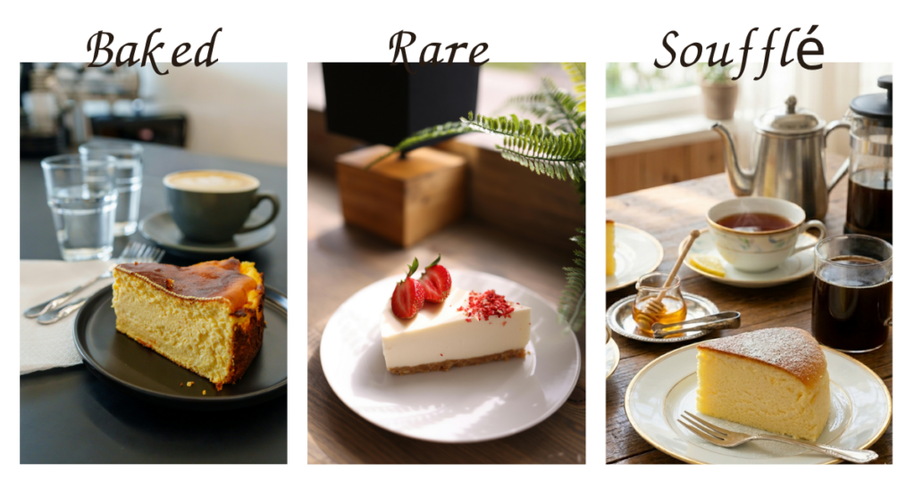 ベイクド レア スフレ チーズケーキの違い比較