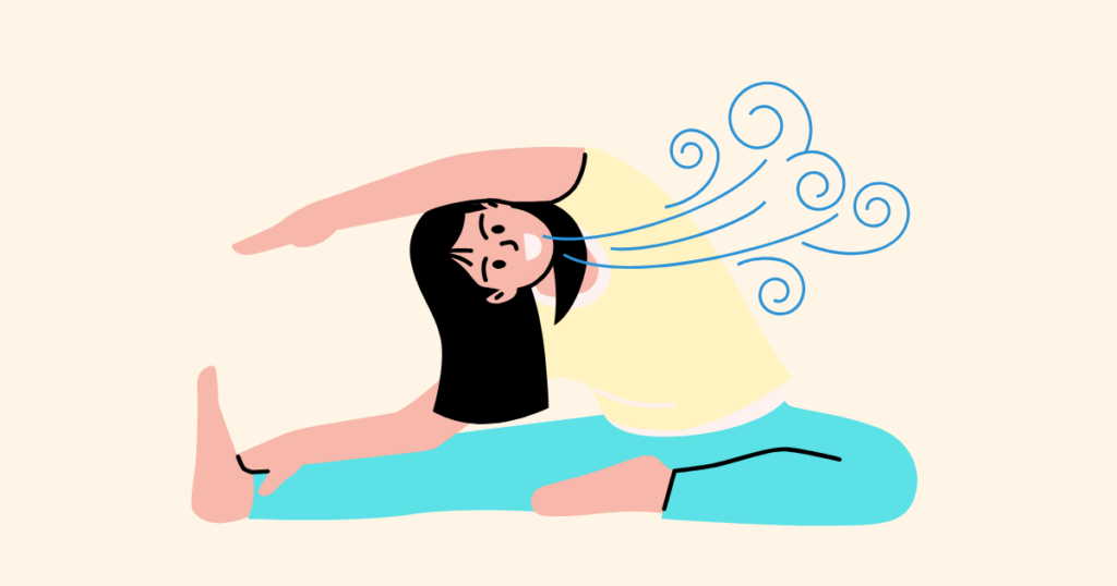 朝や夜に行う軽いストレッチと深呼吸のイメージ