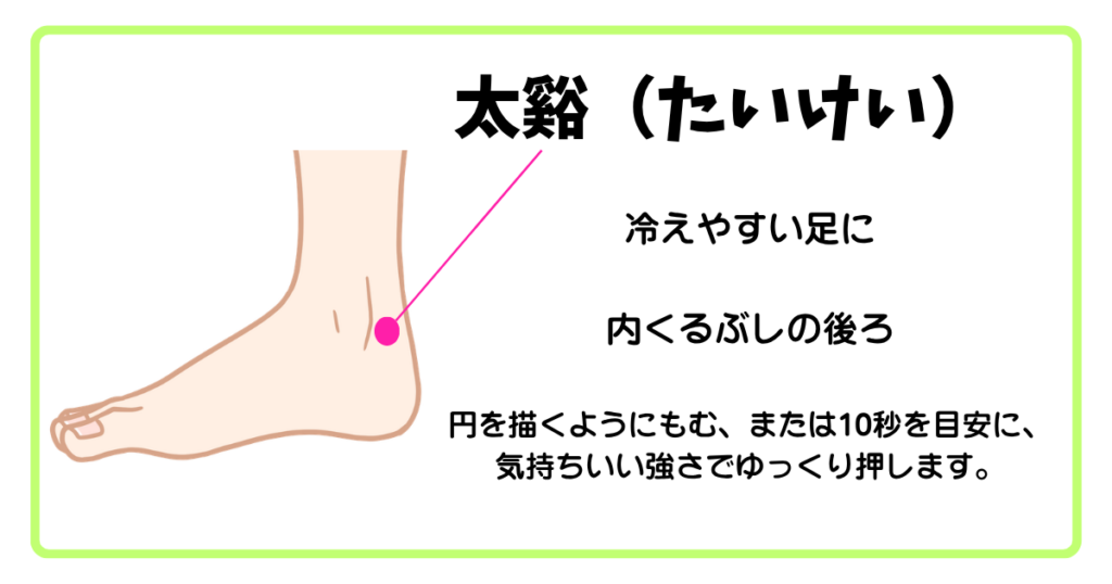 足首のツボ太谿の位置(冷えやすい足に)